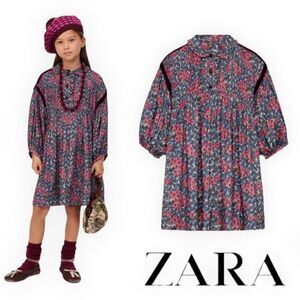 ZARA Kids | Wine & Gray | LONG SLEEVES FLORAL DRESS